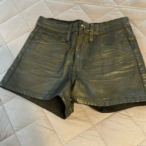 Black faux leather metallic shorts